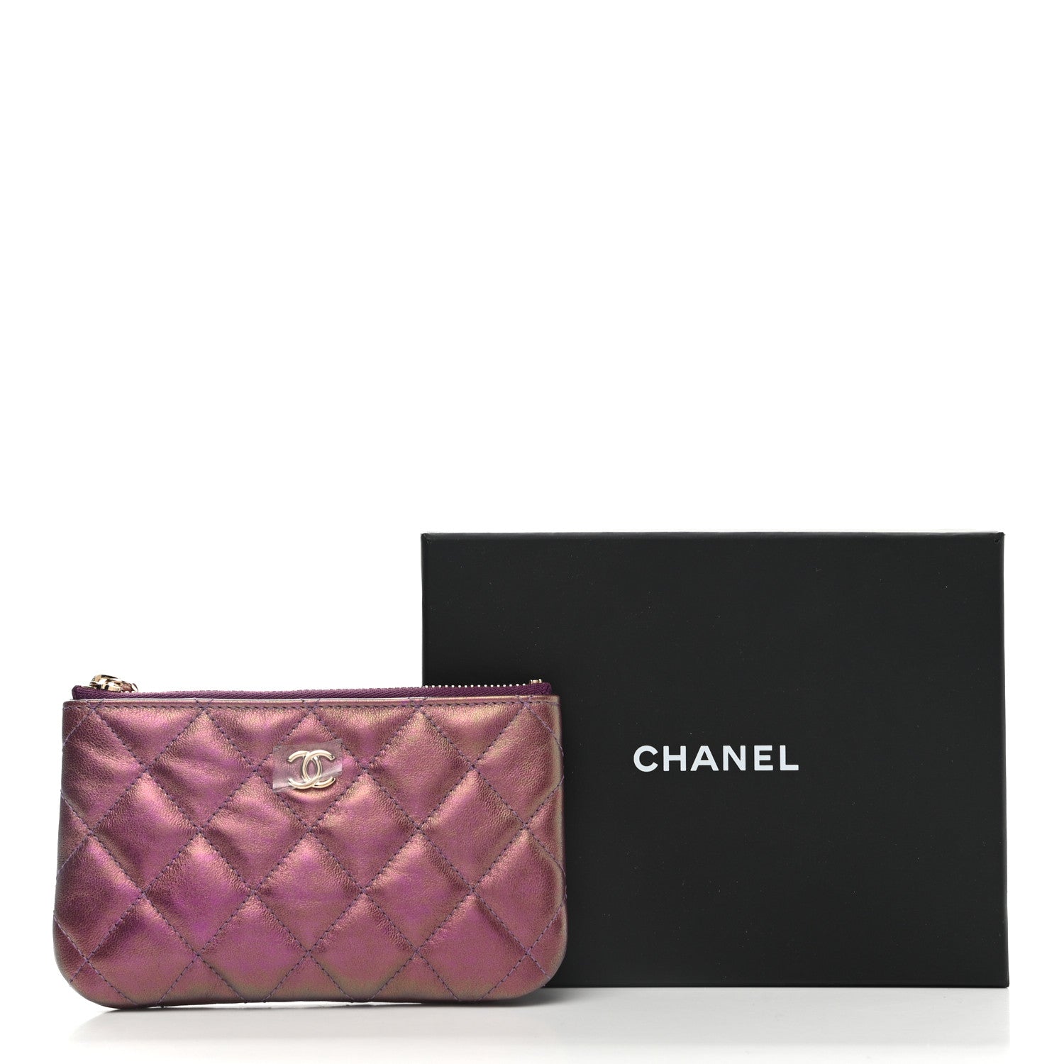 Chanel Iridescent Lambskin Quilted Small Cosmetic Case Purple 8 of 8