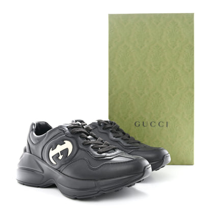 Gucci Dali Soft Calfskin Cut Out Interlocking G Womens Rhyton Sneakers 37.5 Black Ivoire 9 of 9