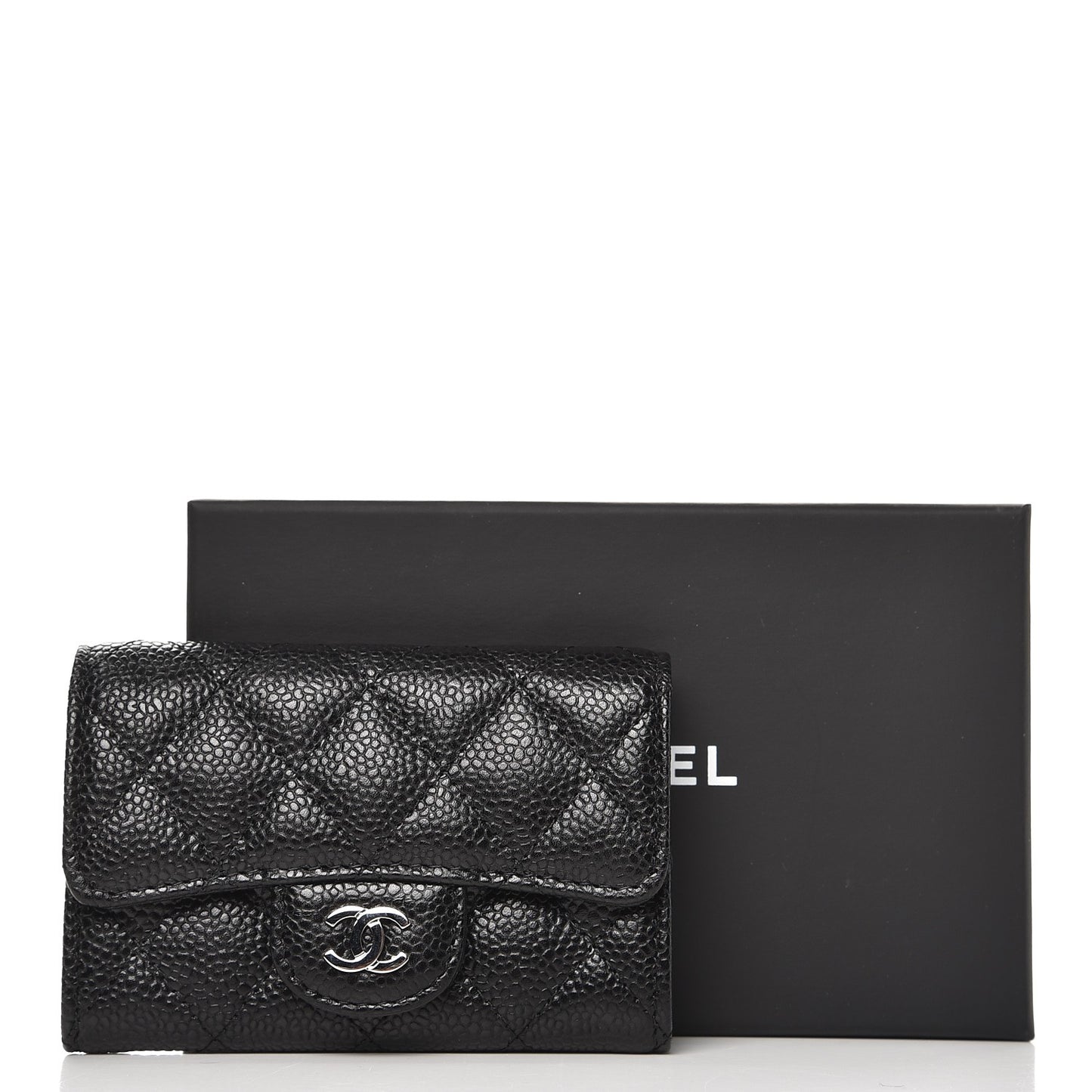 Caviar Quilted Flap Card Holder Black