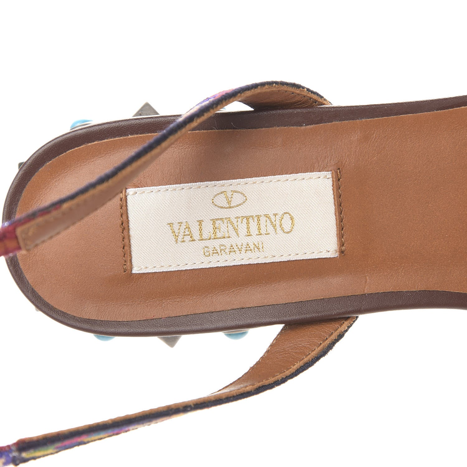 Valentino Garavani Calfskin Embroidered Rockstud Rolling Wrap Sandals 35.5 Brown 7 of 9
