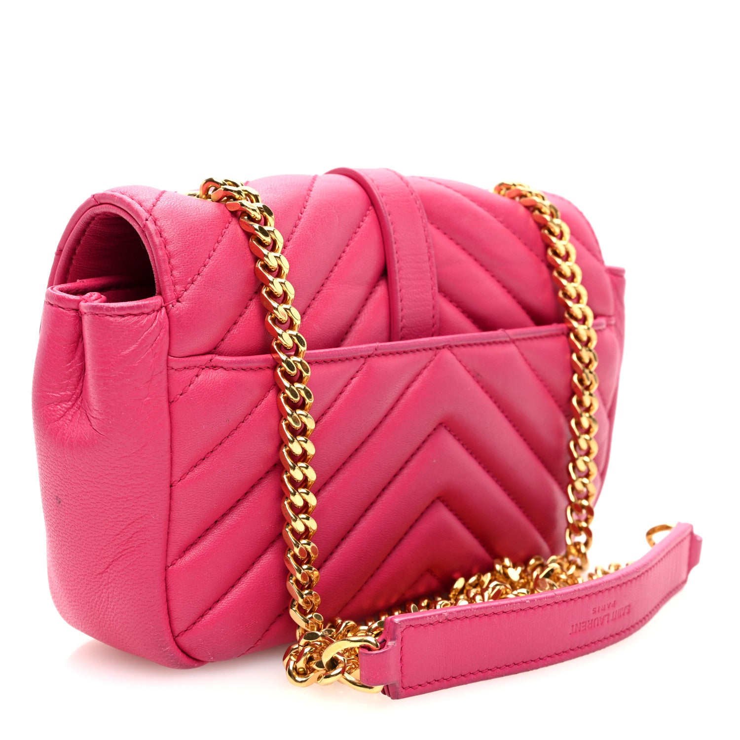 Saint Laurent Calfskin Matelasse Chevron Classic Monogram Baby Chain Bag Fuchsia 3 of 9