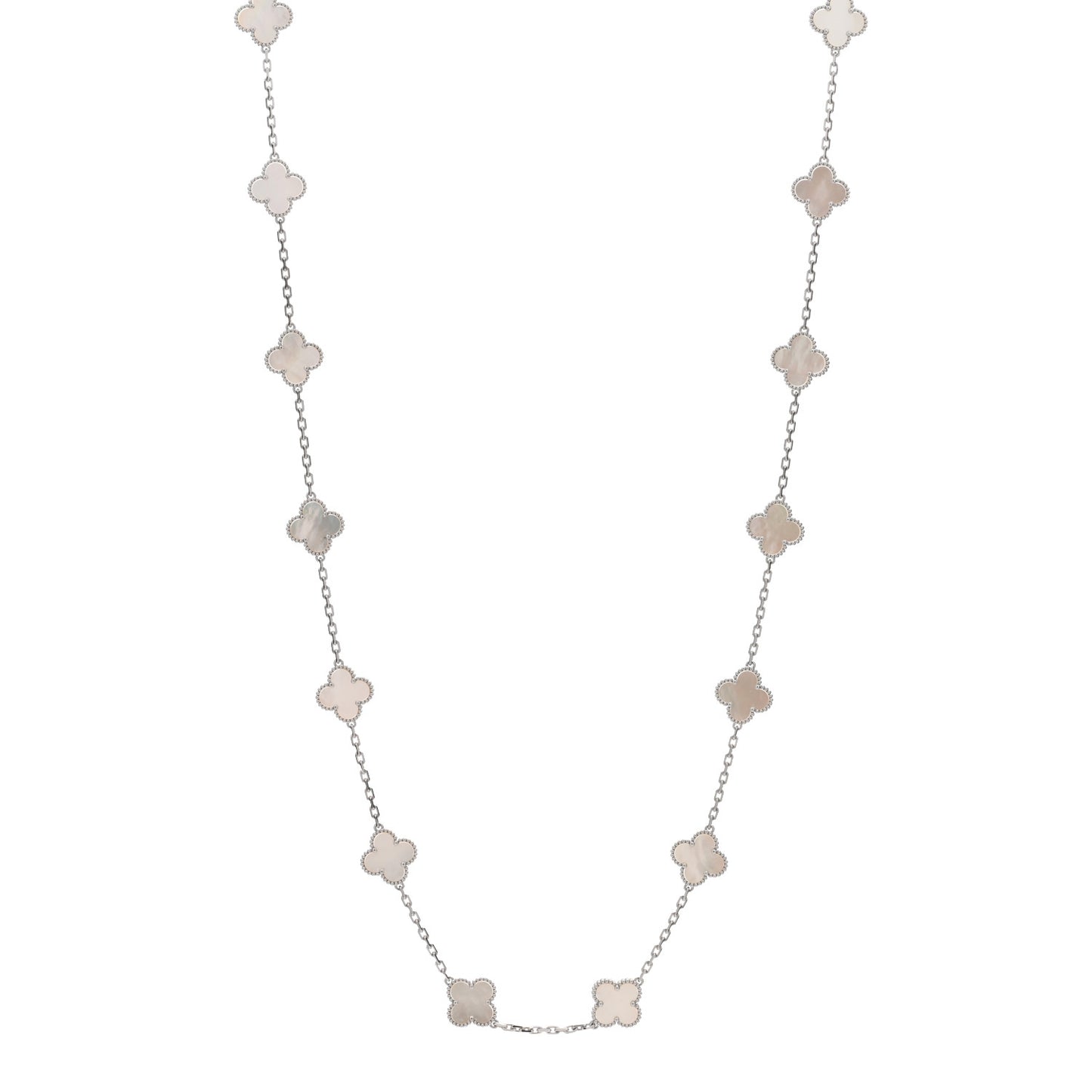 18K White Gold Mother of Pearl 20 Motifs Vintage Alhambra Necklace