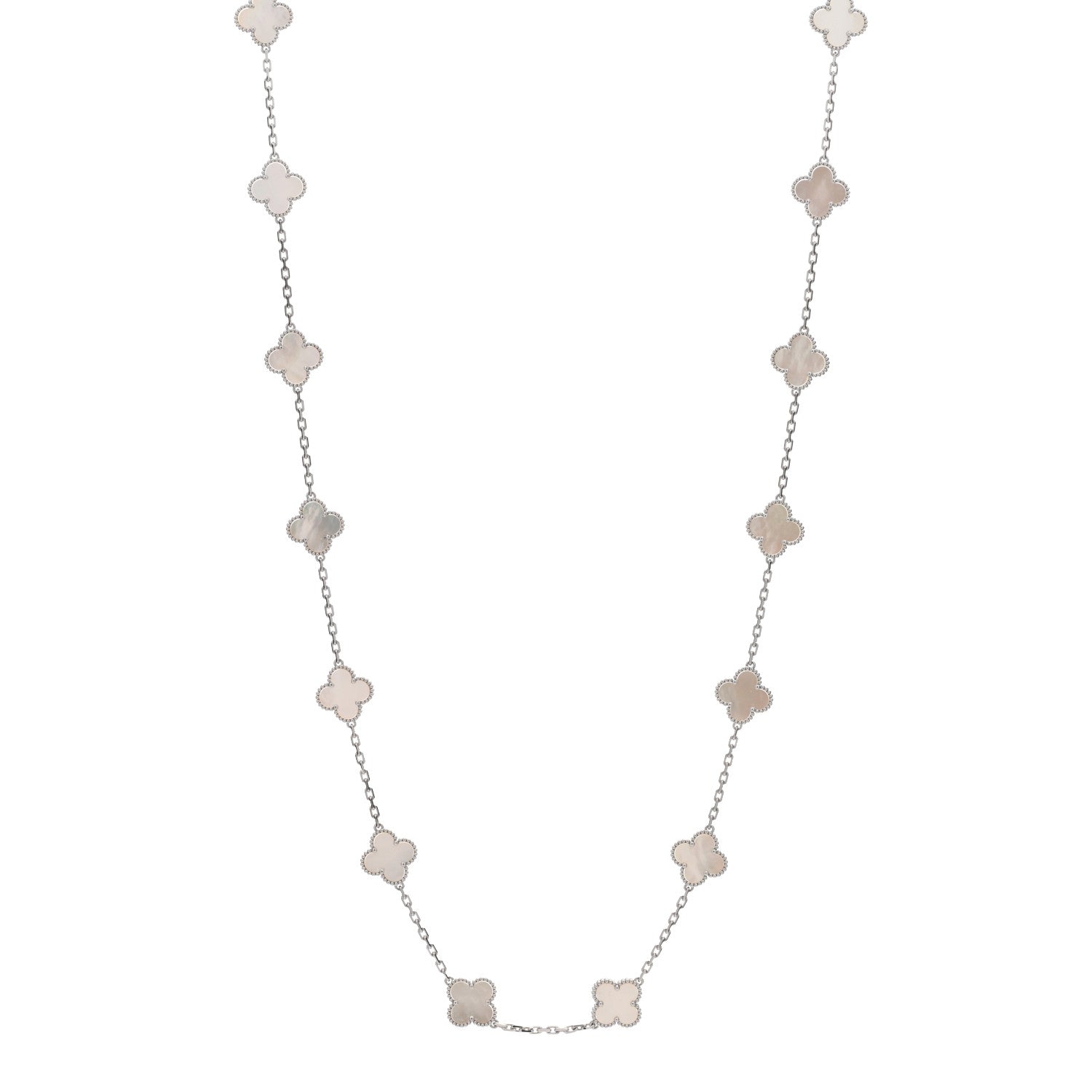 Van Cleef & Arpels 18K White Gold Mother of Pearl 20 Motifs Vintage Alhambra Necklace 1 of 3