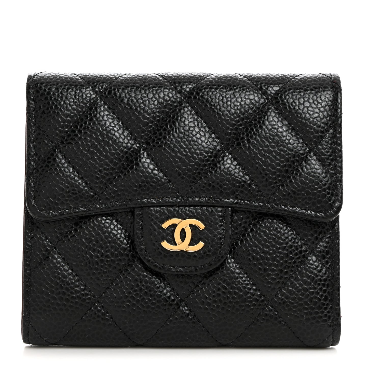 Caviar Quilted Compact Flap Wallet Black
