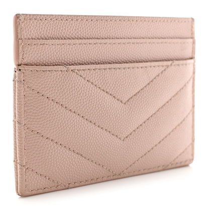 Saint Laurent Grain De Poudre Matelasse Chevron Monogram Credit Card Case Pale Pink 3 of 12