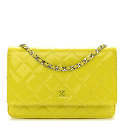 Chanel Patent Quilted Wallet On Chain WOC Yellow 1 of 12