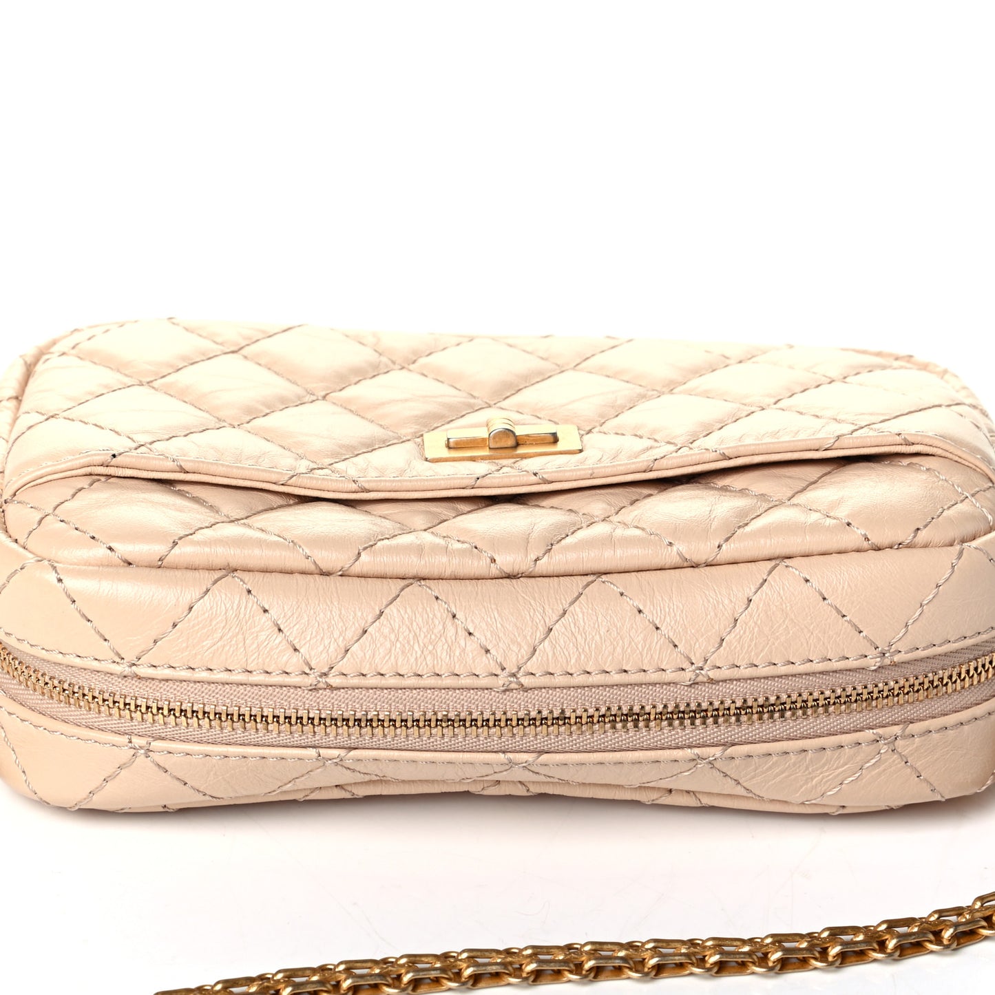 Aged Calfskin Quilted Mini Reissue Camera Case Beige Clair