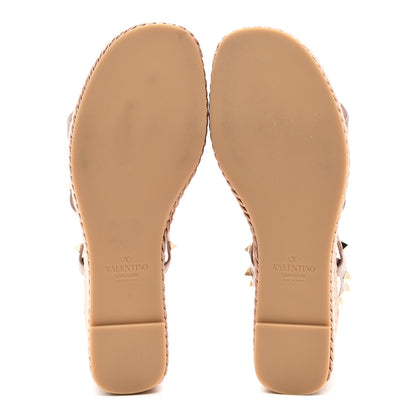Valentino Garavani Calfskin Rockstud Ankle Strap Torchon Espadrille Caged 25/95mm Wedge Sandals 39 Poudre 5 of 8