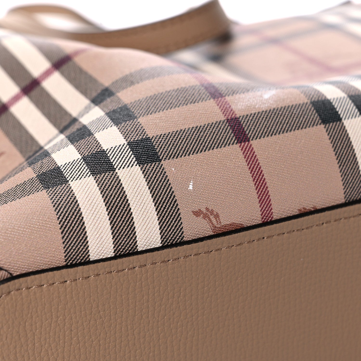 Burberry Grainy Calfskin Haymarket Check Medium Reversible Tote Camel 20 of 21