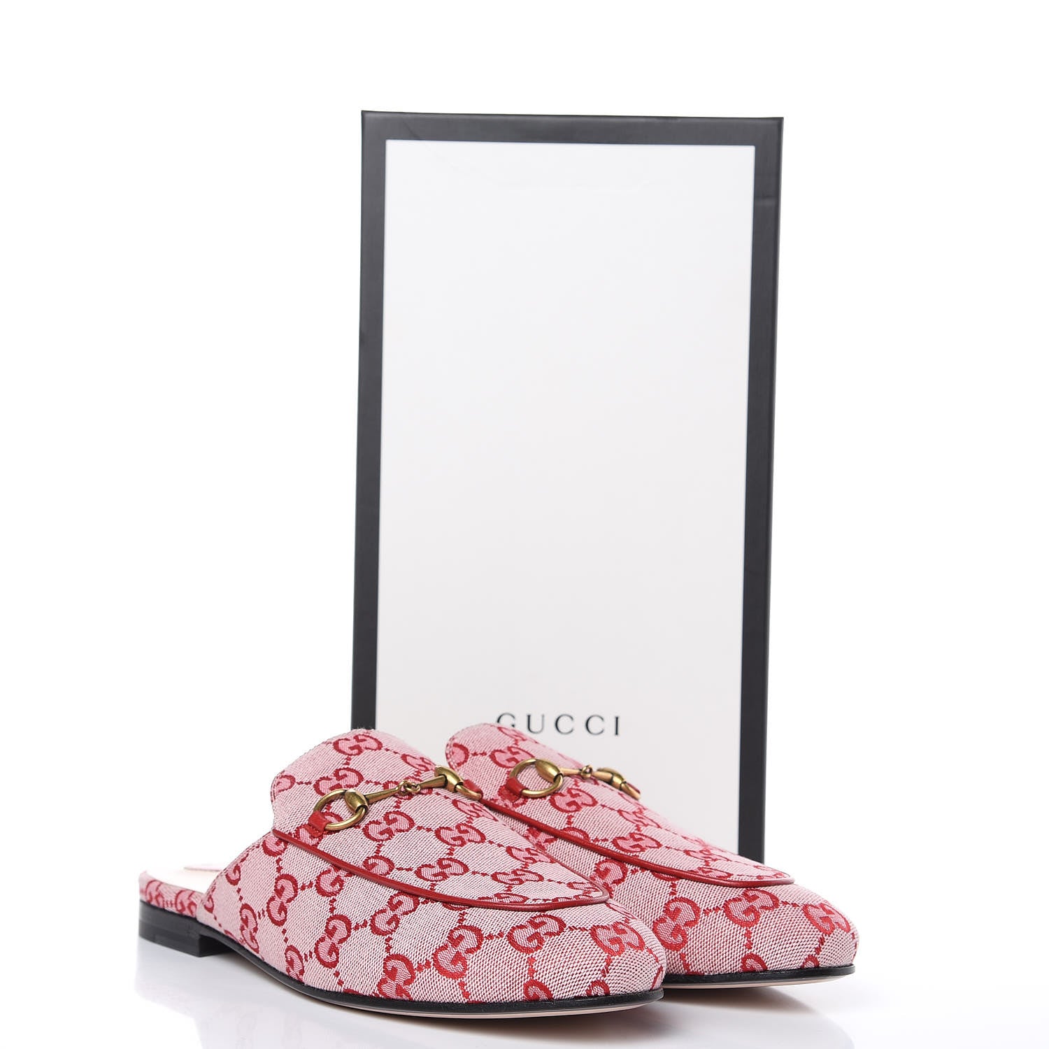 Gucci Canvas GG Monogram Horsebit Womens Princetown Slippers 39 Gardenia Hibiscus Red 10 of 10