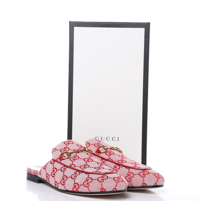 Gucci Canvas GG Monogram Horsebit Womens Princetown Slippers 39 Gardenia Hibiscus Red 10 of 10