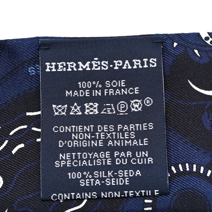 Hermes Silk Festival Des Amazones Bandana Fringed Twilly Bleu Black 3 of 3