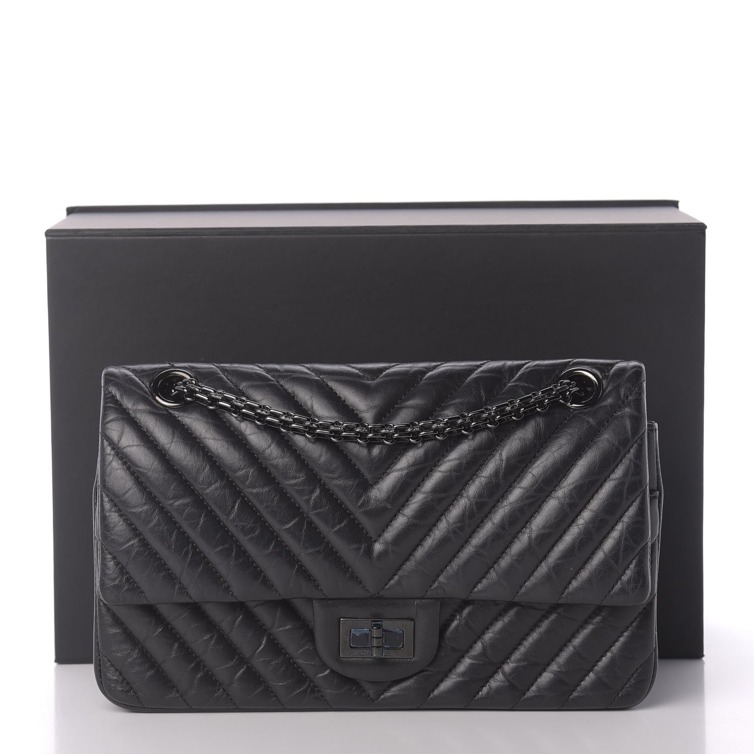 Chanel Aged Calfskin Chevron Quilted 2.55 Reissue 225 Flap So Black 12 of 12