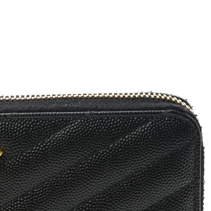 Saint Laurent Grain De Poudre Matelasse Chevron Monogram Zip Around Wallet Black 7 of 8