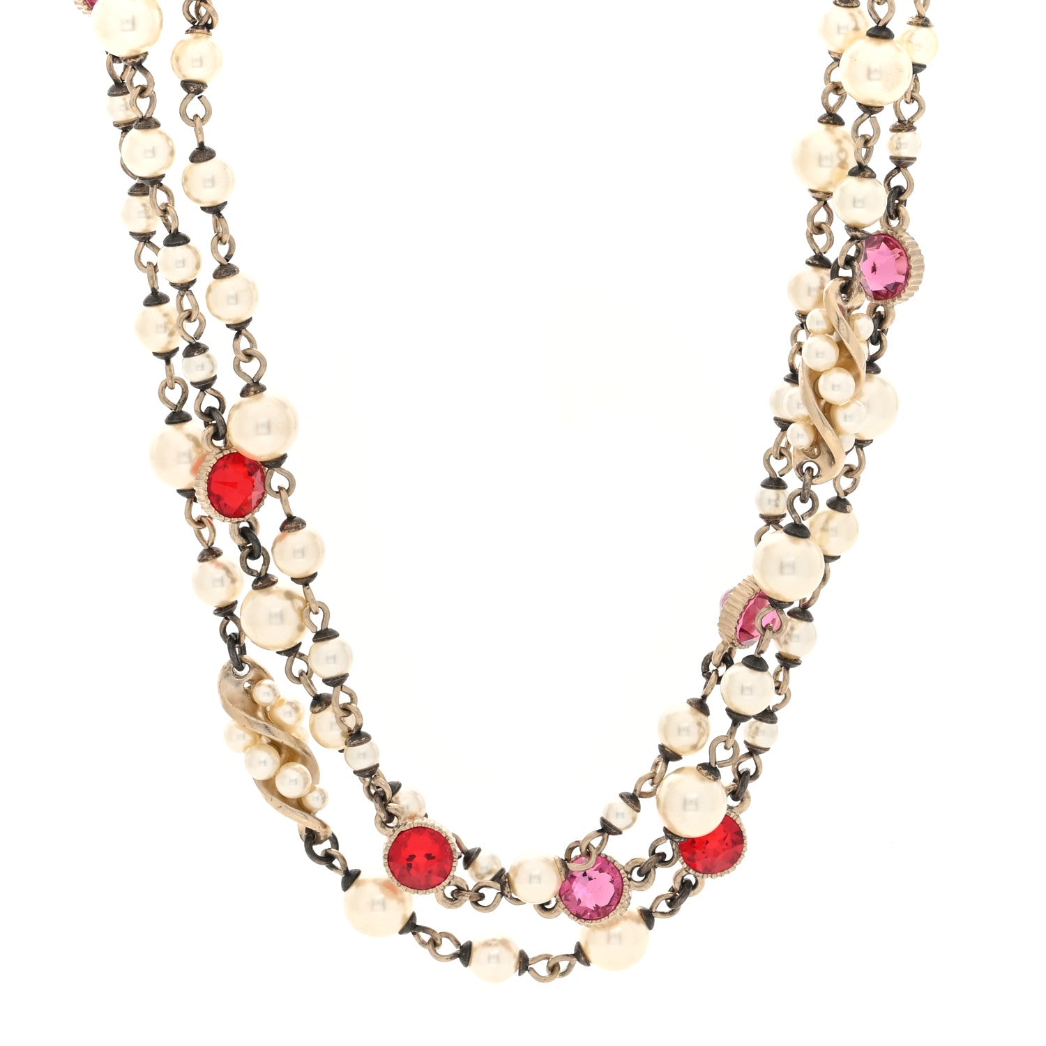 Chanel Pearl Crystal CC Long Necklace Gold Multicolor 1 of 4