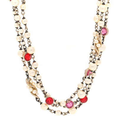Chanel Pearl Crystal CC Long Necklace Gold Multicolor 1 of 4