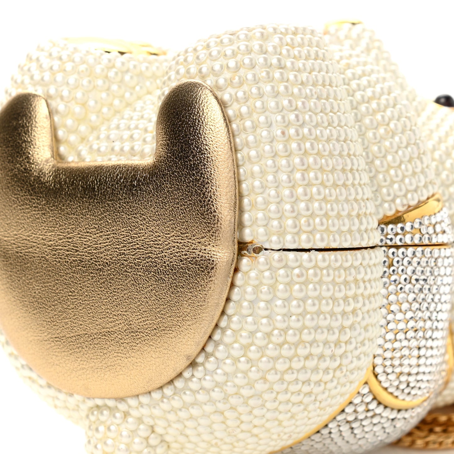 Pearl Crystal Sweetheart Bear Minaudiere Clutch White
