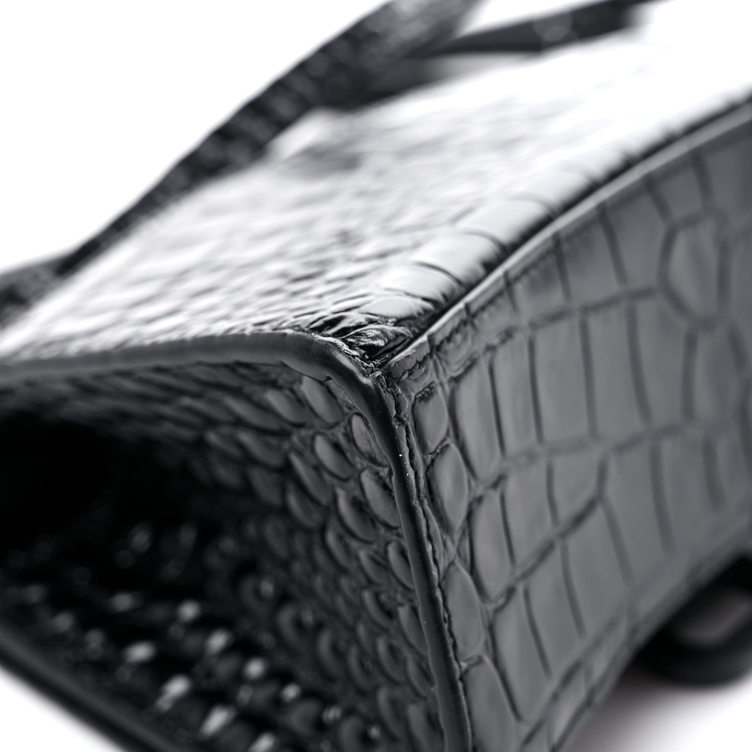 Balenciaga Shiny Calfskin Monochrome Crocodile Embossed Hourglass Top Handle Bag XS Black 9 of 16