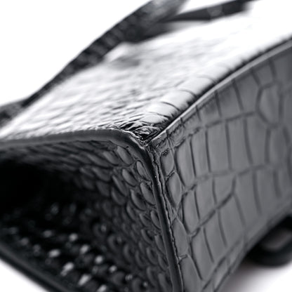 Balenciaga Shiny Calfskin Monochrome Crocodile Embossed Hourglass Top Handle Bag XS Black 9 of 16