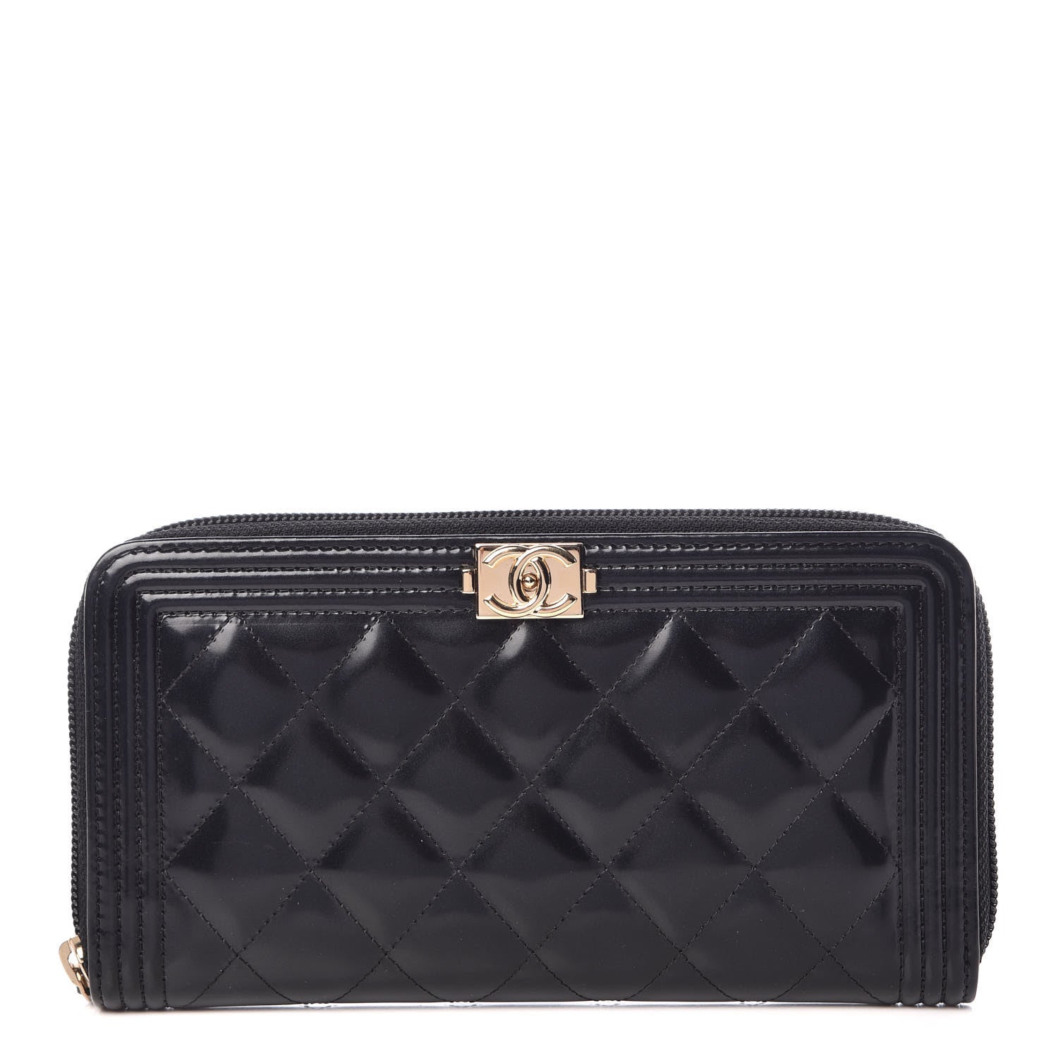 Chanel Glazed Calfskin Boy Zip Around Wallet Black 1 of 9