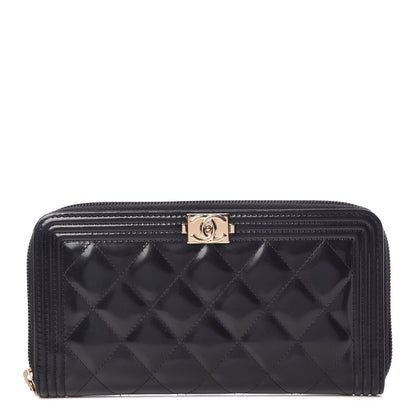 Chanel Glazed Calfskin Boy Zip Around Wallet Black 1 of 9