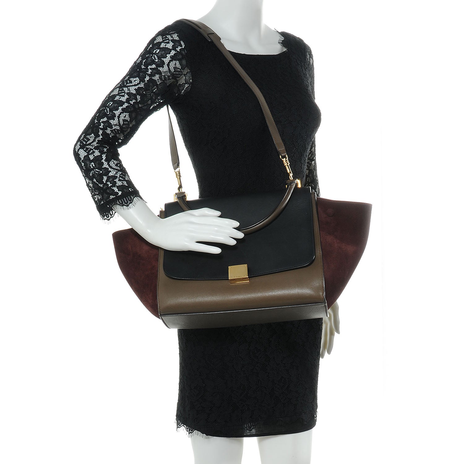 Celine Calfskin and Suede Small Tri-Color Trapeze Black 2 of 11