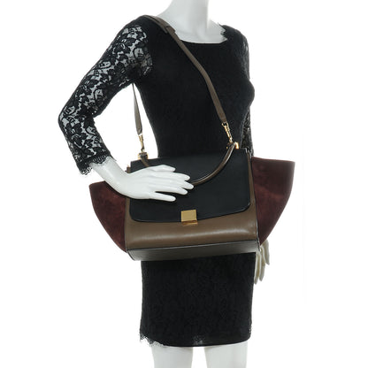 Celine Calfskin and Suede Small Tri-Color Trapeze Black 2 of 11