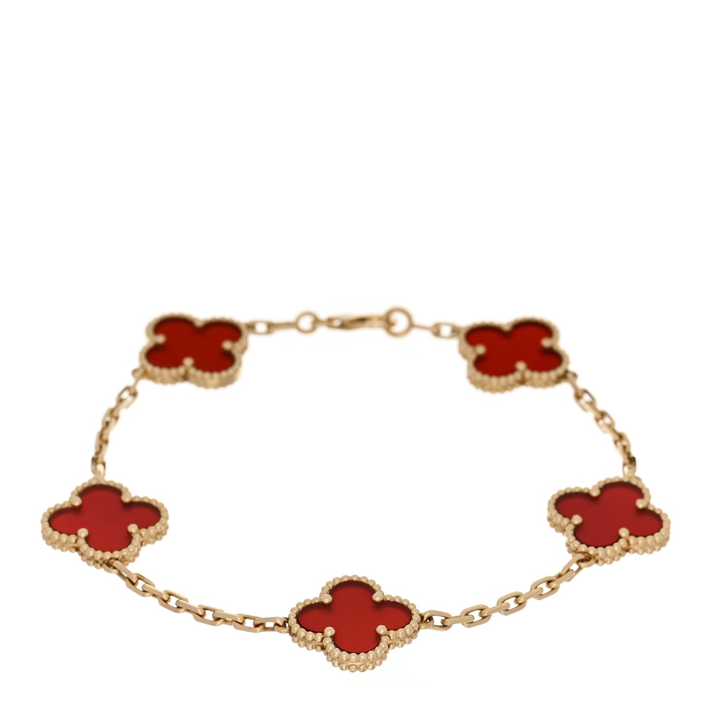 18K Yellow Gold Carnelian 5 Motifs Vintage Alhambra Bracelet