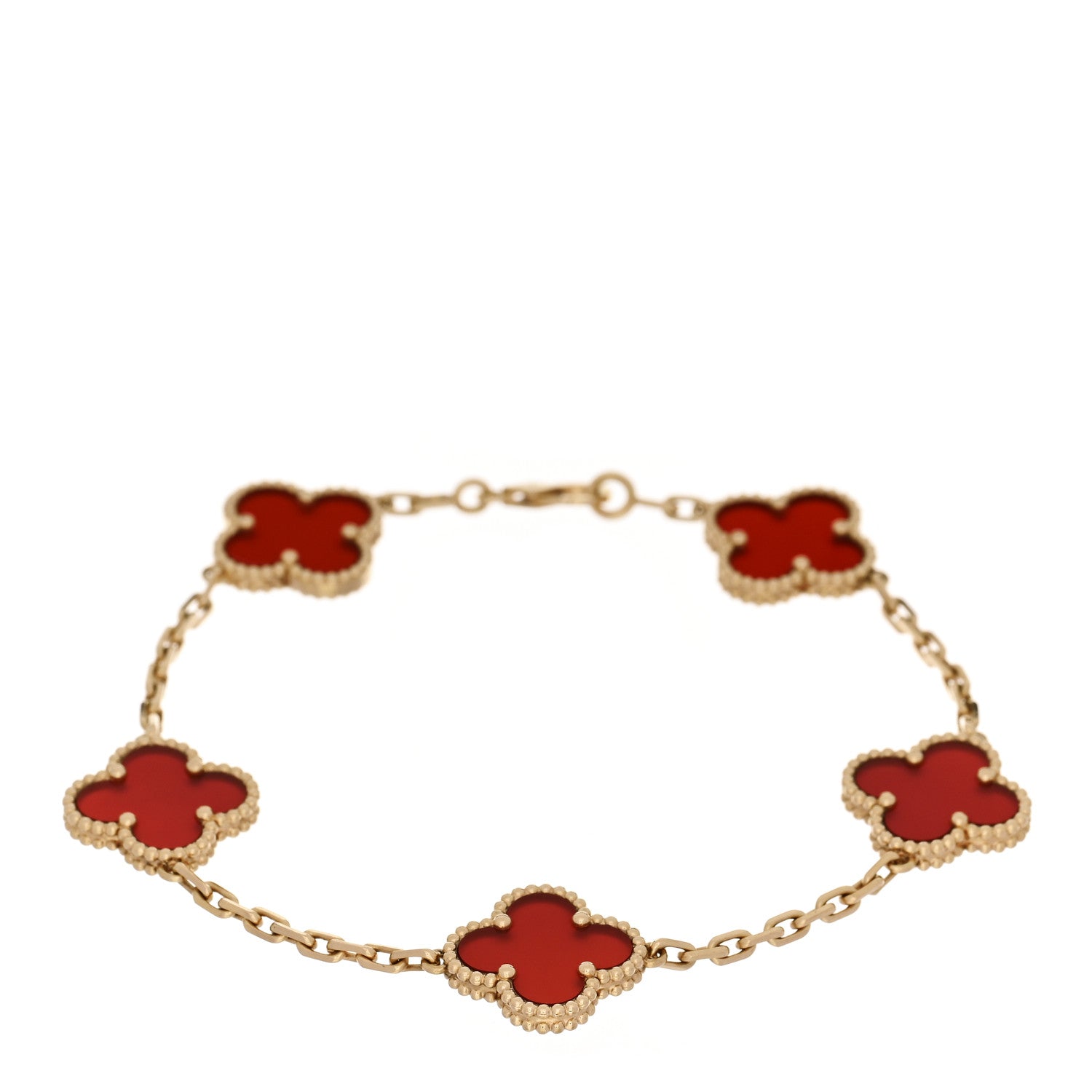 Van Cleef & Arpels 18K Yellow Gold Carnelian 5 Motifs Vintage Alhambra Bracelet 1 of 5