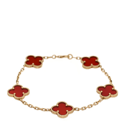 Van Cleef & Arpels 18K Yellow Gold Carnelian 5 Motifs Vintage Alhambra Bracelet 1 of 5
