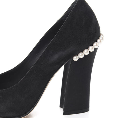 Chanel Suede Grosgrain Pearl CC Cap Toe Pump 37 Black 9 of 11