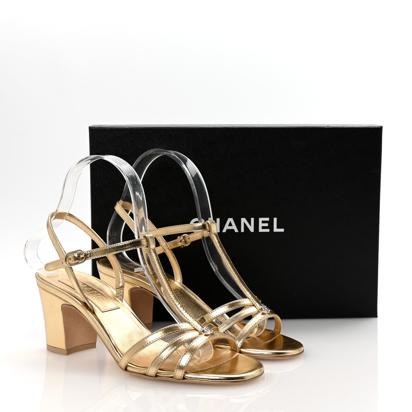 Mirror Calfskin CC Sandals 37.5 Gold