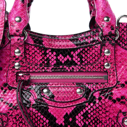 Balenciaga Calfskin Python Effect Neo Classic Silver Hardware Mini City Fuchsia Black 9 of 9