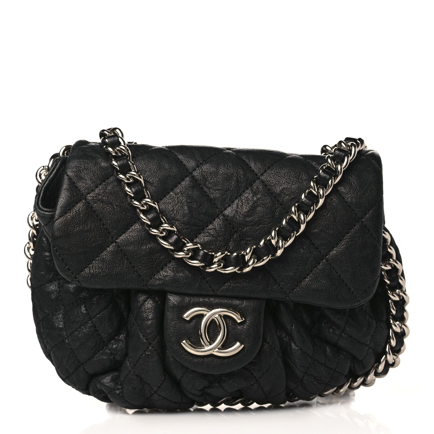 Washed Lambskin Quilted Mini Chain Around Flap Black