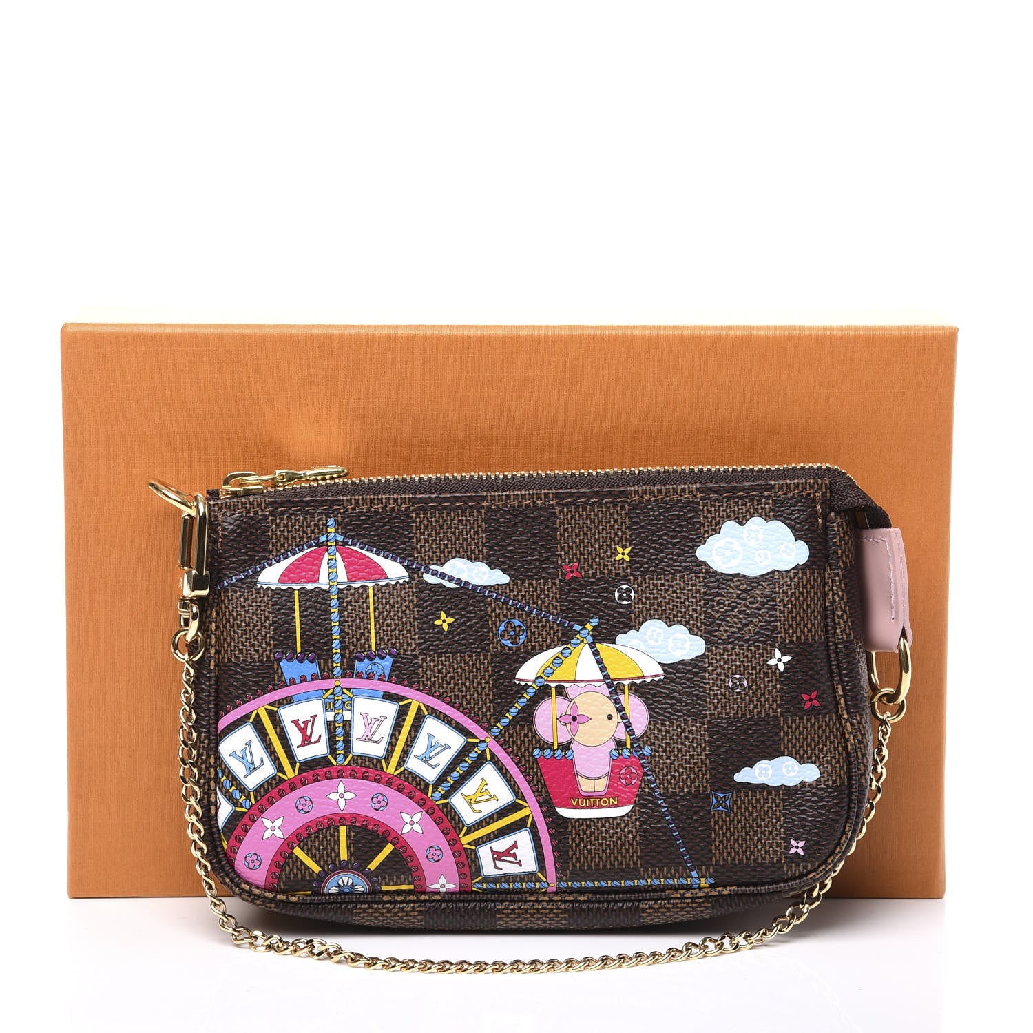 Louis Vuitton Damier Ebene 2020 Christmas Animation Big Wheel Mini Pochette Accessories Rose Ballerine 9 of 9