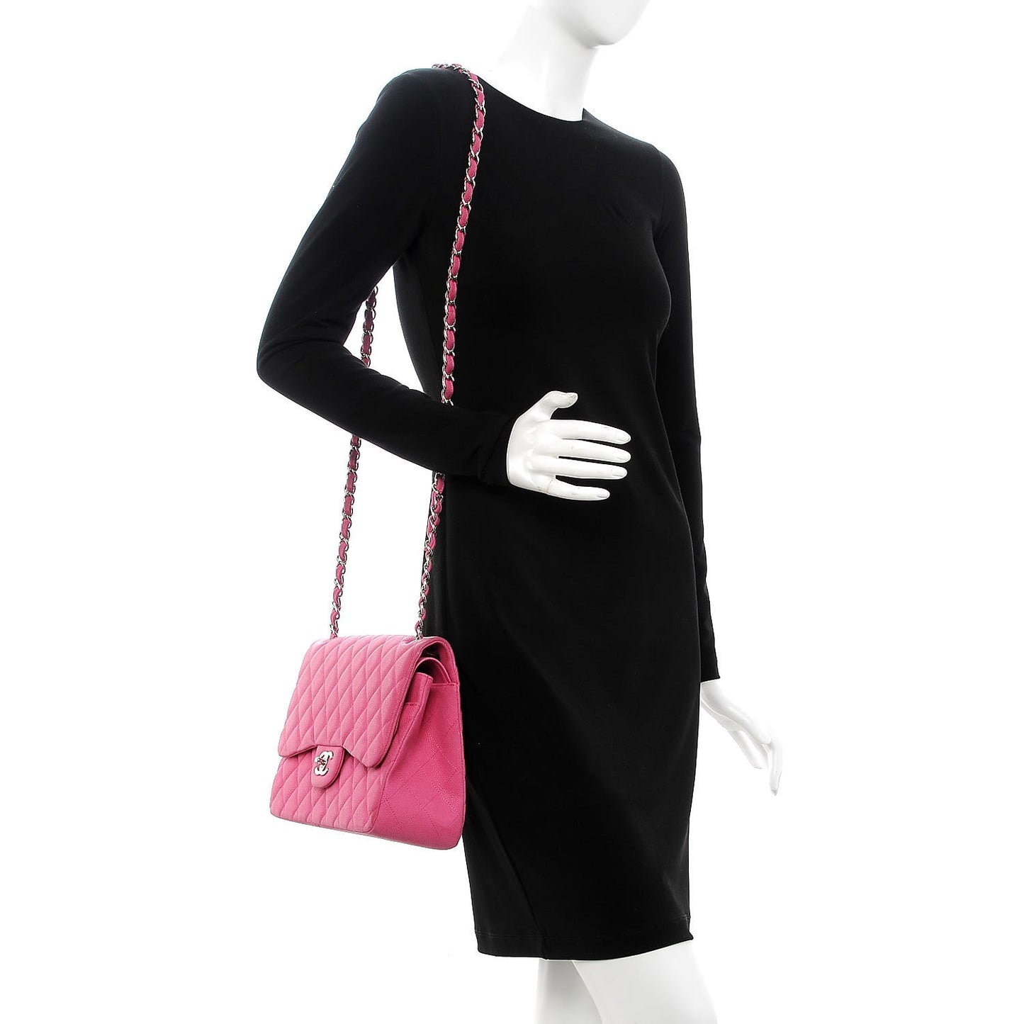 Iridescent Caviar Quilted Jumbo Double Flap Pink