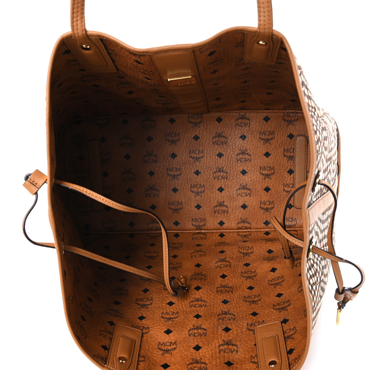 MCM Visetos Large Liz Reversible Shopper Tote Cognac 9 of 19