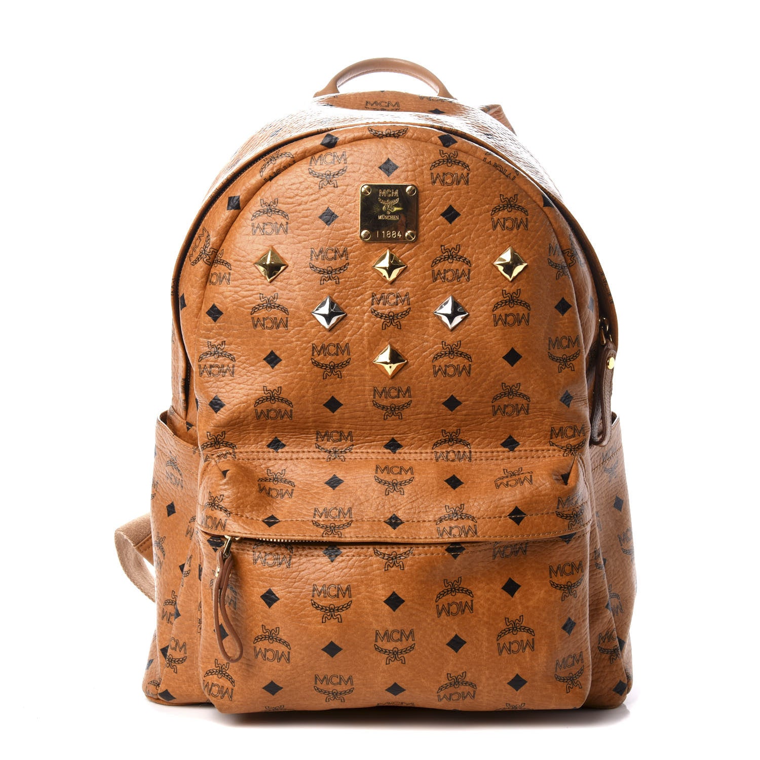 MCM Visetos Medium Sprinkle Stud Stark Backpack Cognac 1 of 8