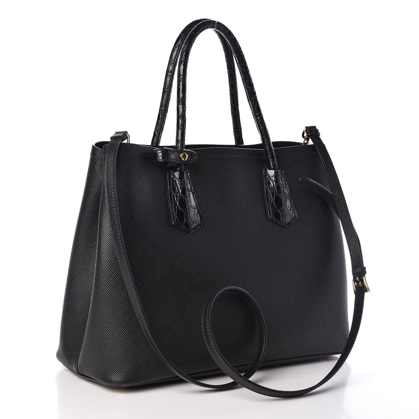 Saffiano Cuir Crocodile Small Double Bag Black