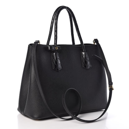 Prada Saffiano Cuir Crocodile Small Double Bag Black 3 of 10