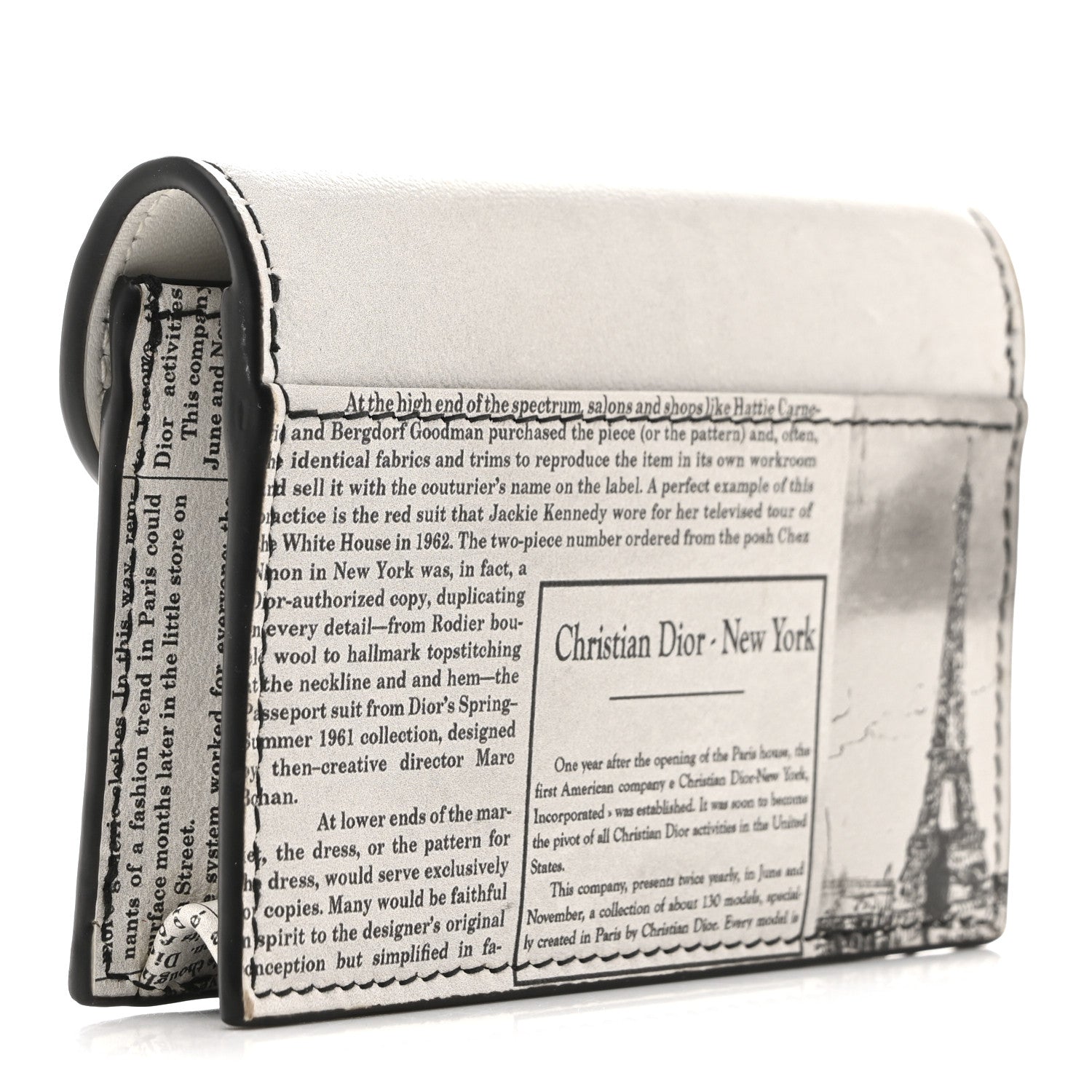 Christian Dior Calfskin Newspaper Printed Saddle Bloom Card Holder White Black 3 of 10