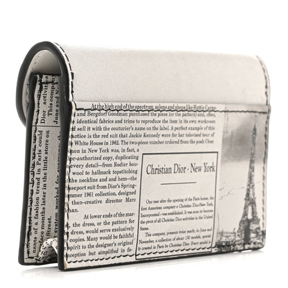 Christian Dior Calfskin Newspaper Printed Saddle Bloom Card Holder White Black 3 of 10