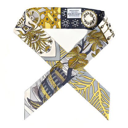Hermes Silk La Danse Des Amazones Twilly Gris White Gold 1 of 4