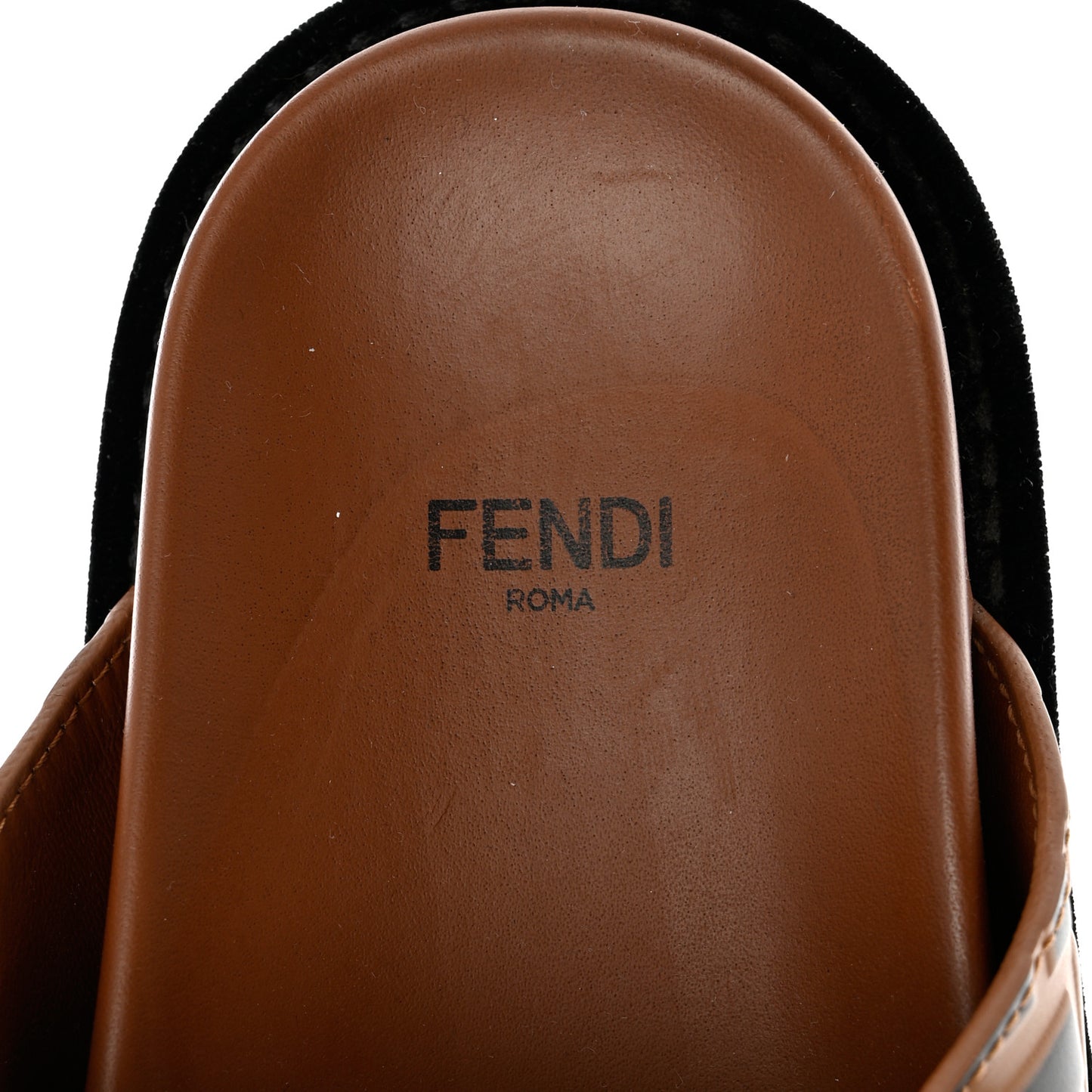 Calfskin FF Embossed Pearland Slide Sandals 35 Tobacco Moro