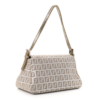 Fendi Metallic Jacquard Zucchino Suede Mini Mama Baguette Peltro Argento Sabbia 2 of 9