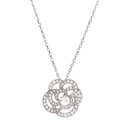 Chanel 18K White Gold Diamond Small Camelia Pendant Necklace 4 of 5