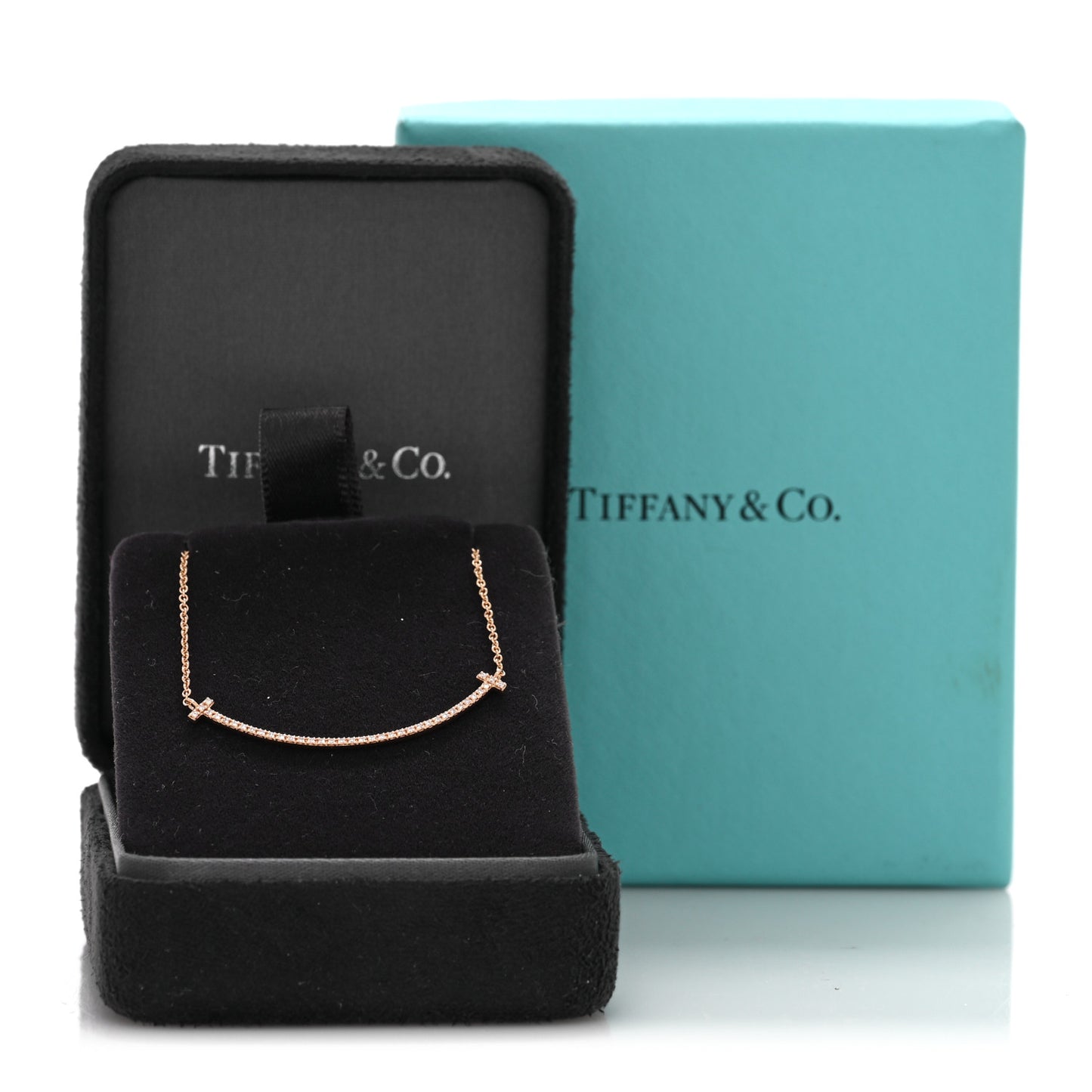 18K Rose Gold Diamond Small T Smile Pendant Necklace