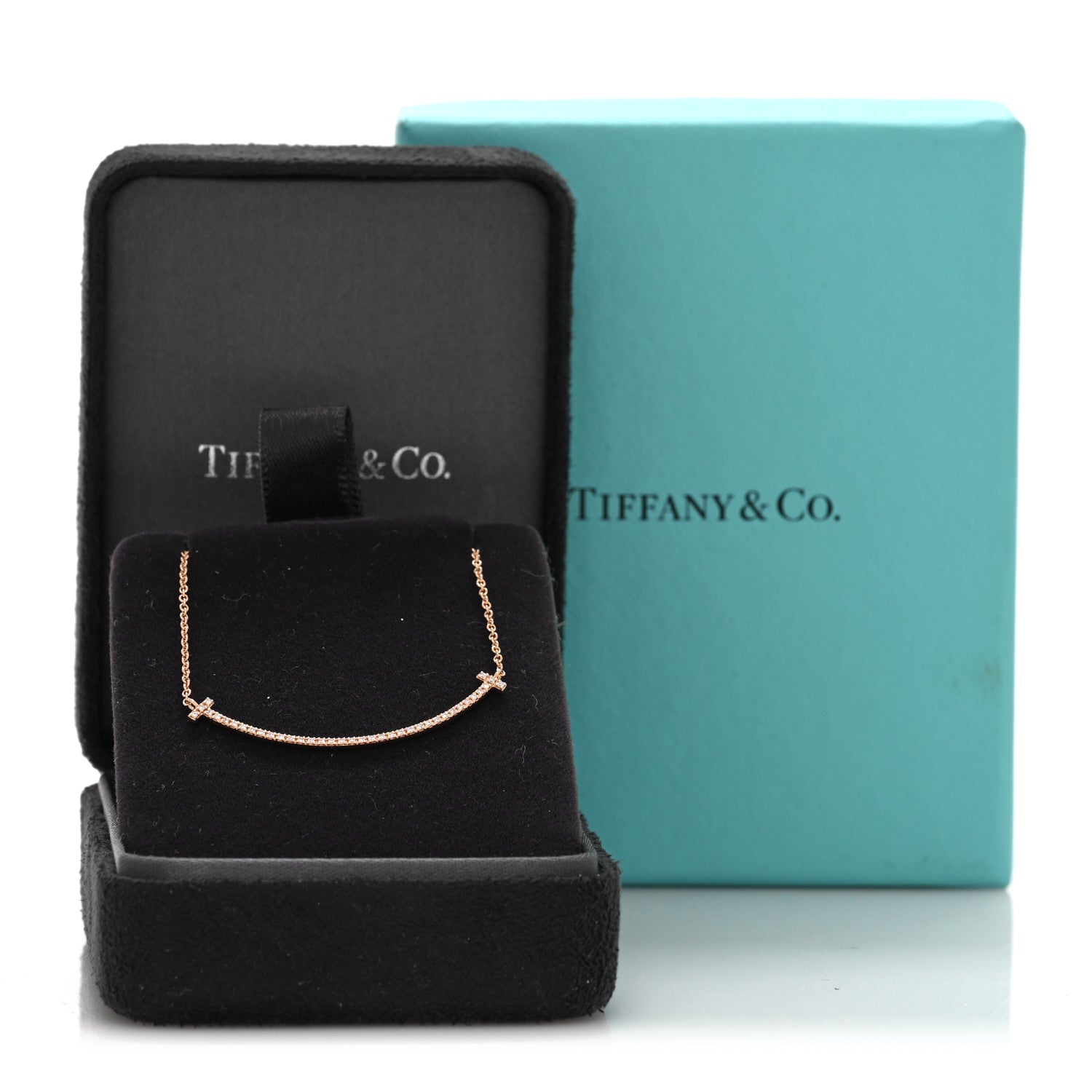 Tiffany 18K Rose Gold Diamond Small T Smile Pendant Necklace 5 of 5