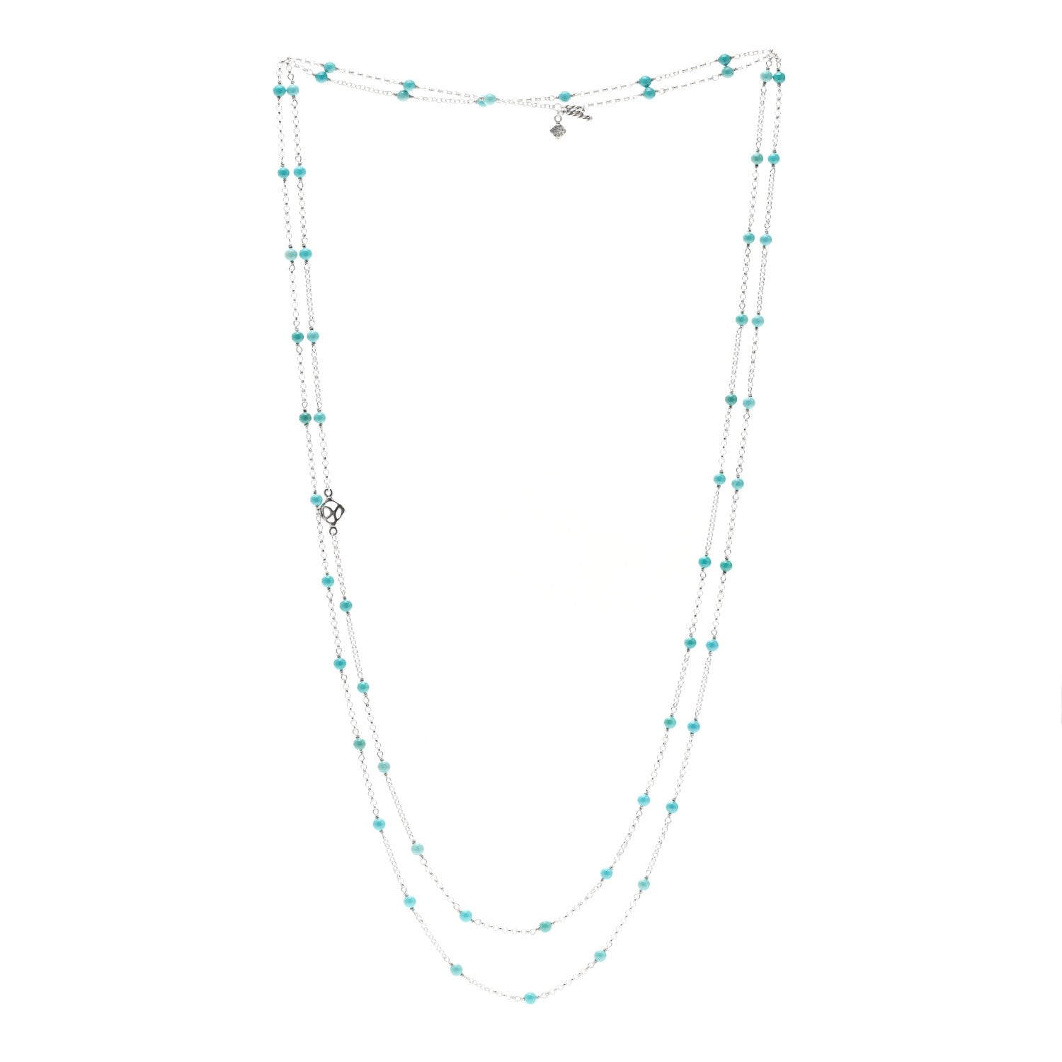David Yurman Sterling SIlver Turquoise Long Bead Station Necklace 3 of 5
