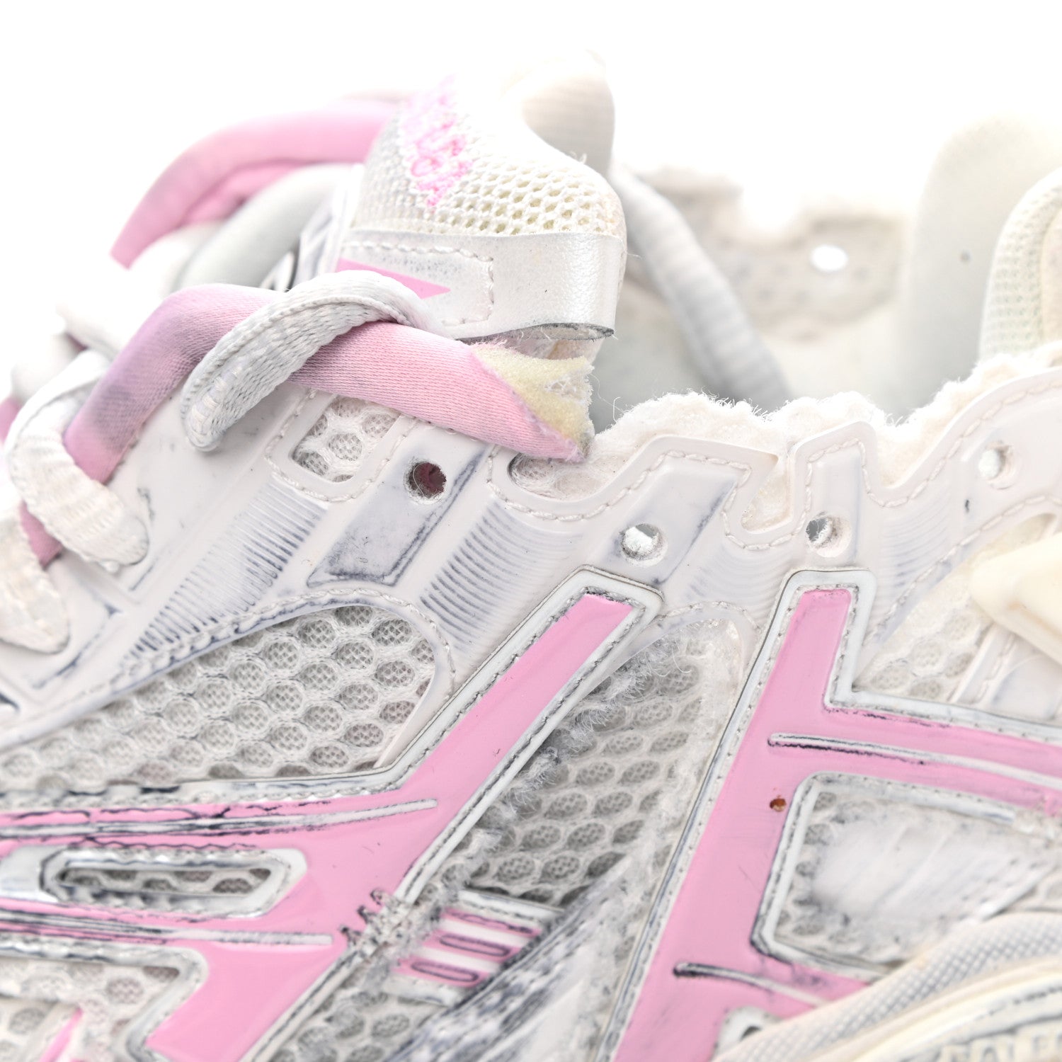 Balenciaga Mesh Rubber Distressed Womens Runner Sneakers 37 White Pink Beige 9 of 13